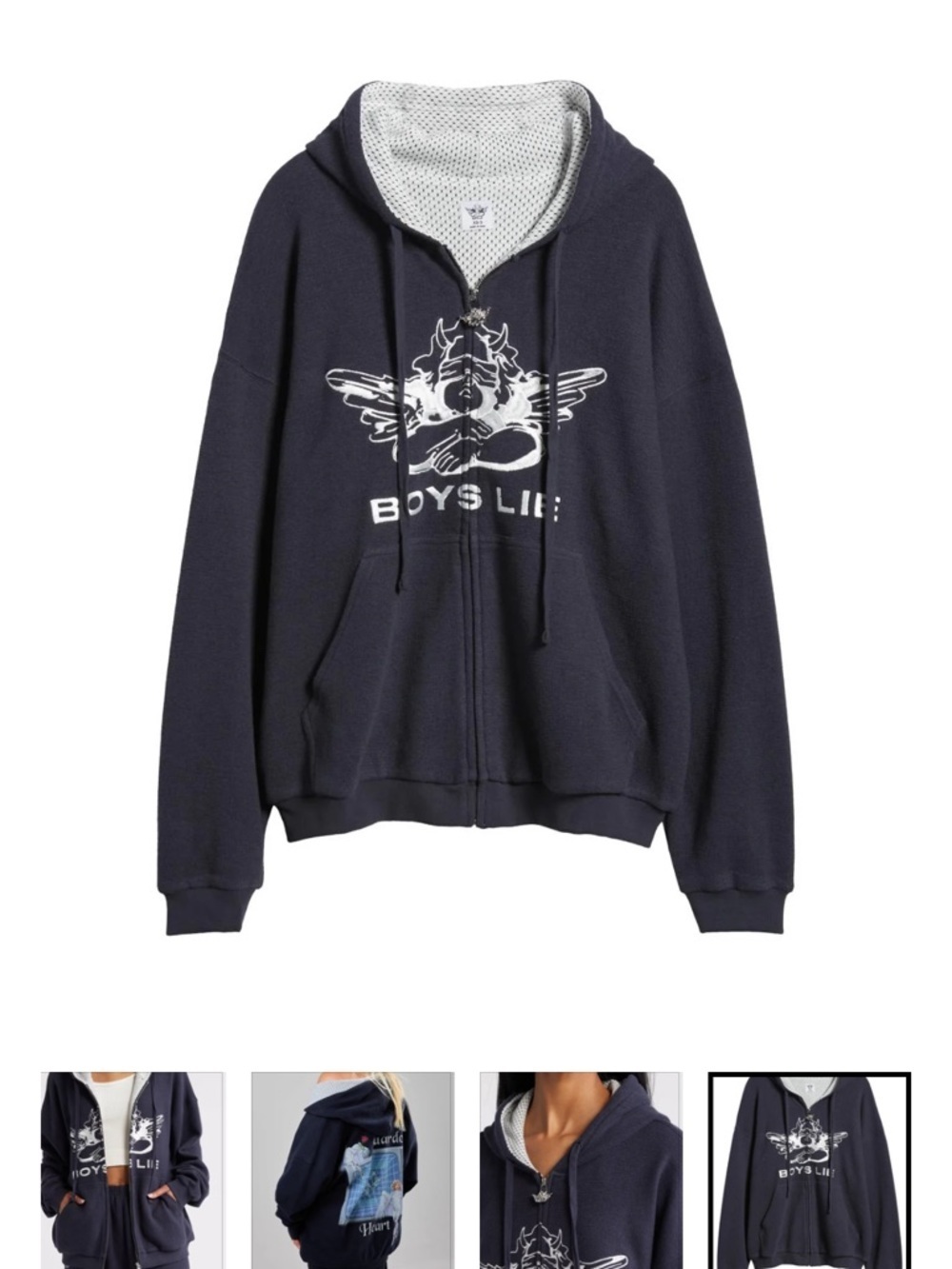 Boys Lie Guarded Angel Interlock Harley Navy Zip-Up Size XS OVERSIZED EUC